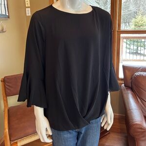 Vince Camuto Black 3/4 Quarter Sleeve Blouse - w/Flowy Sleeves & Ruched Waste 2X